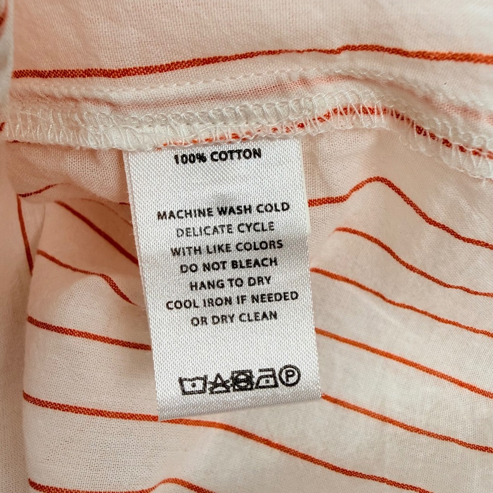 LILLA P Boyfriend Button Down Shirt Top Women M Tangerine Stripe Cotton Minimal - Picture 10 of 16